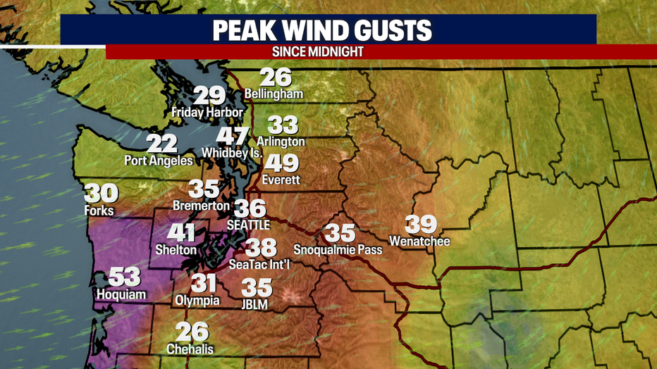 Strong winds in Western Washington Monday morning