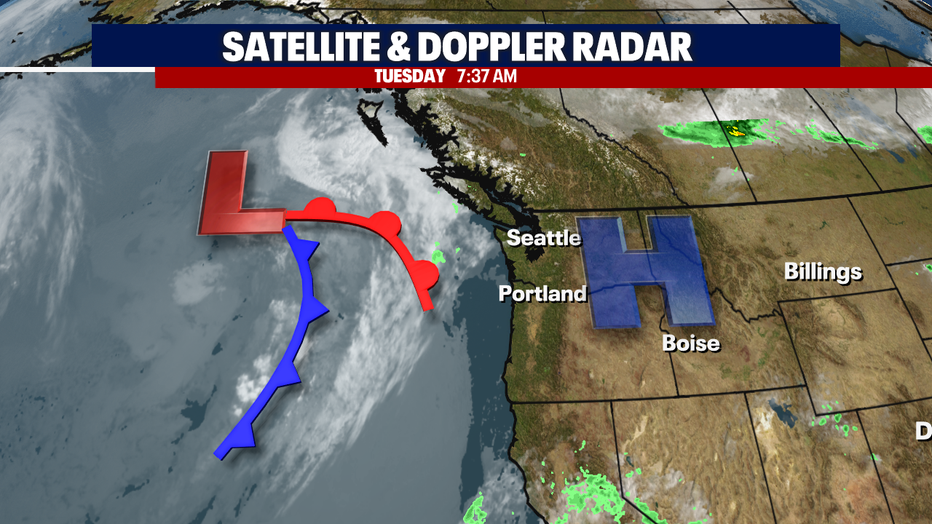 A low pressure system will bring rain to Seattle Wednesday.