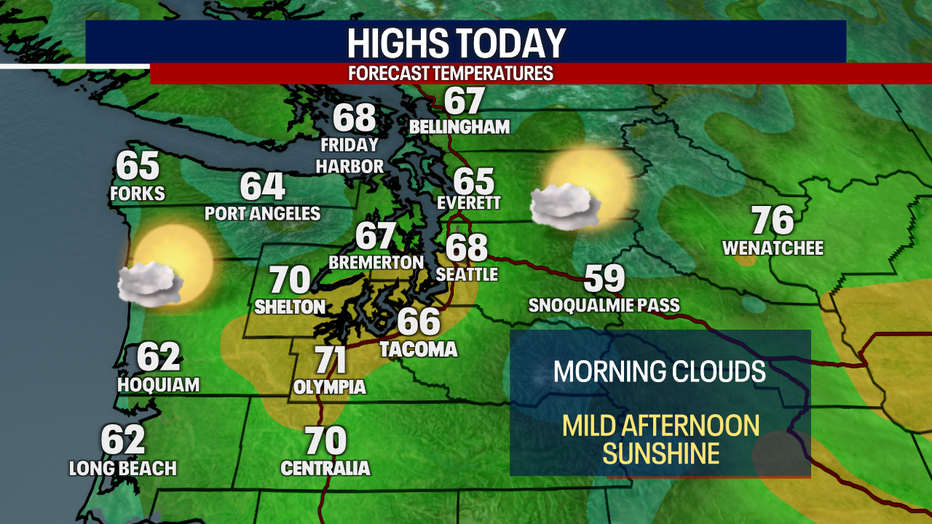 A warming trend starts today in Seattle with afternoon sunshine.