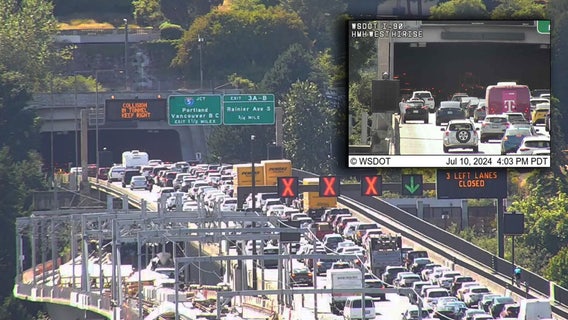 Car crash shuts down 3 lanes of westbound I-90 in Seattle, causes major backups