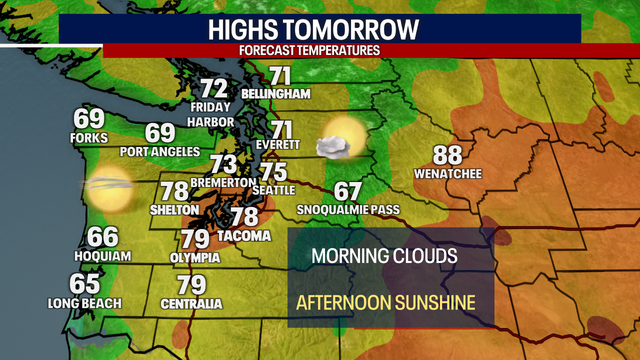 Seattle Weather: Afternoon sunshine and highs in the mid 70s Wednesday