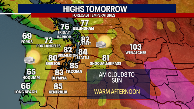 Seattle weather: Clouds to sunshine with highs in the 80s Thursday