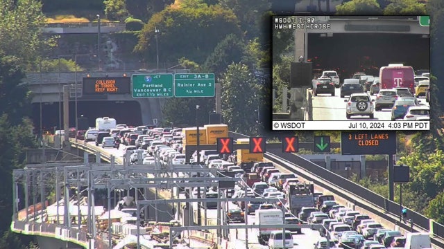Car crash shuts down 3 lanes of westbound I-90 in Seattle, causes major backups