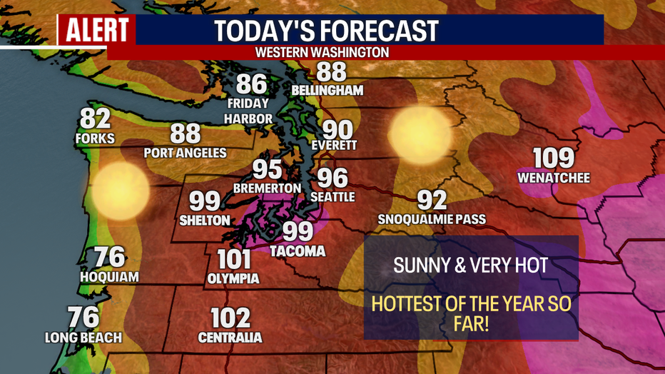 Record setting heat hits Western Washington Tuesday