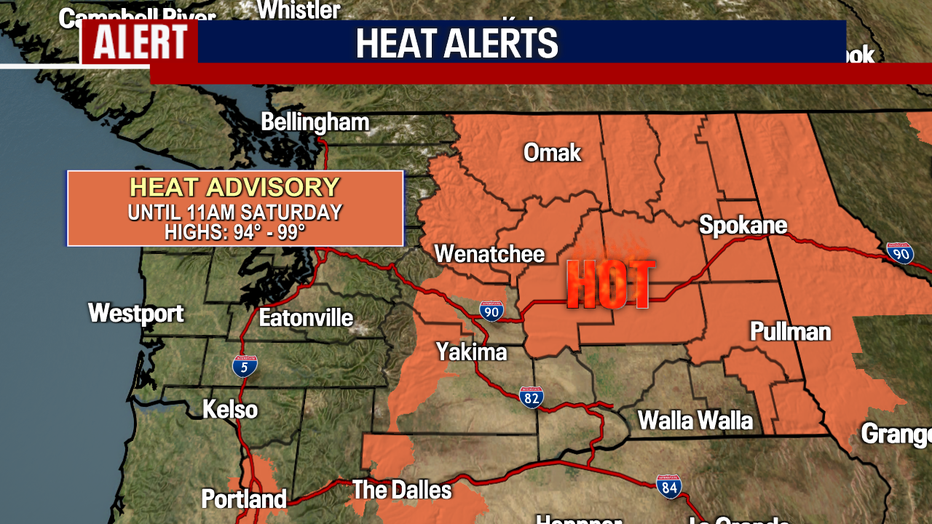 There's a moderate risk for heat-related illnesses in Eastern Washington through Saturday morning.