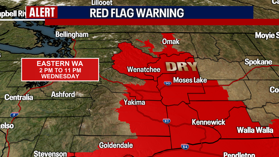 Places in Eastern Washington are expecting high fire danger Wednesday.