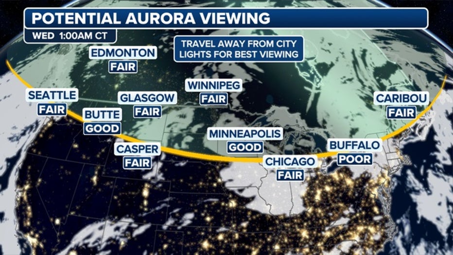 potential aurora viewing map