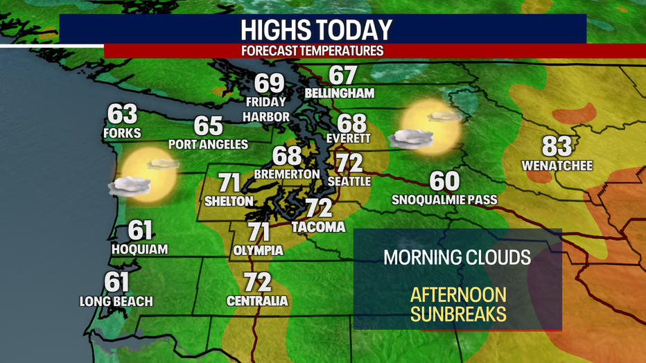 Morning clouds and afternoon sunshine for Tuesday in Western Washington