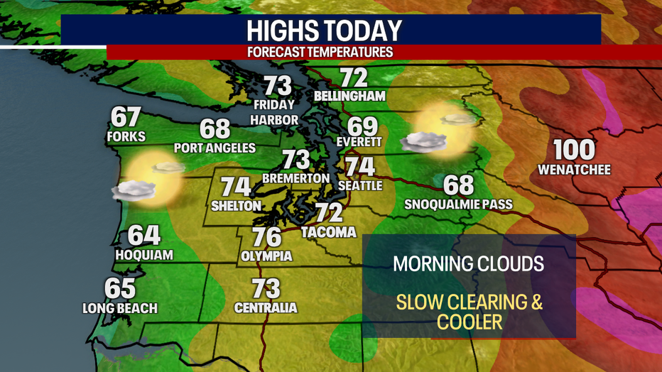 Sunshine and 70 degree weather are expected for the greater Seattle area Monday.