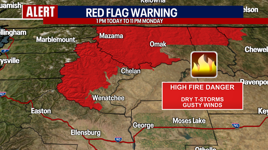 Lightning strikes could spark new fires in the Methow Valley on Sunday and Monday.