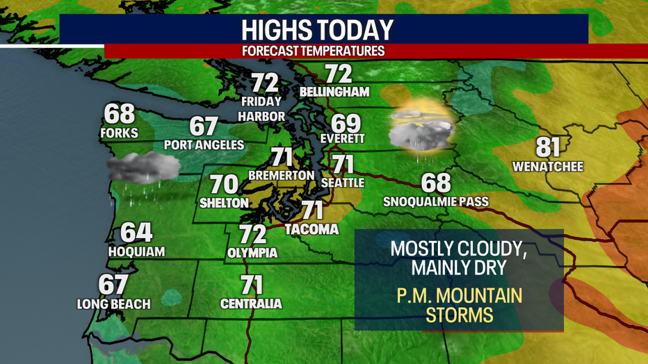 A map showing the high temperatures Thursday for Western Washington.