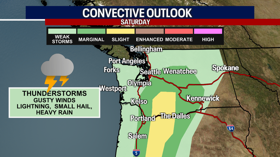 A map showing the SPC's convective outlook for the Pacific Northwest Friday.