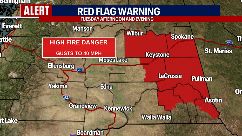 Elevated fire danger is on the way for parts of Eastern Washington Tuesday.