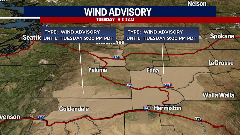 Windy weather could produce damages in parts of Eastern Washington Tuesday.