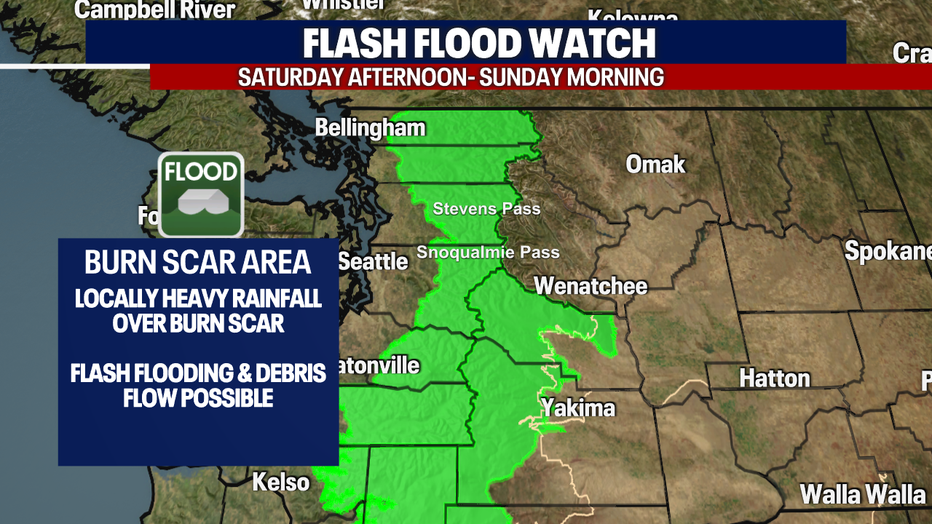 A map showing a Flash Flood Watch in the mountains.