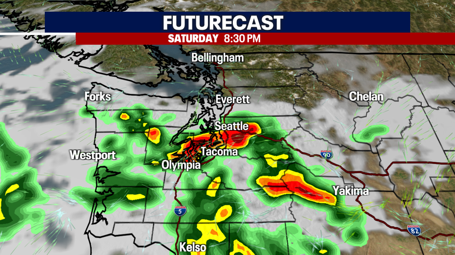 Strong to severe storms will sweep through Western Washington Saturday night.