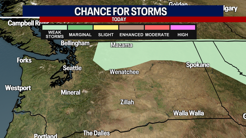 Northeast of Seattle, stormy weather is possible over the North Cascades.