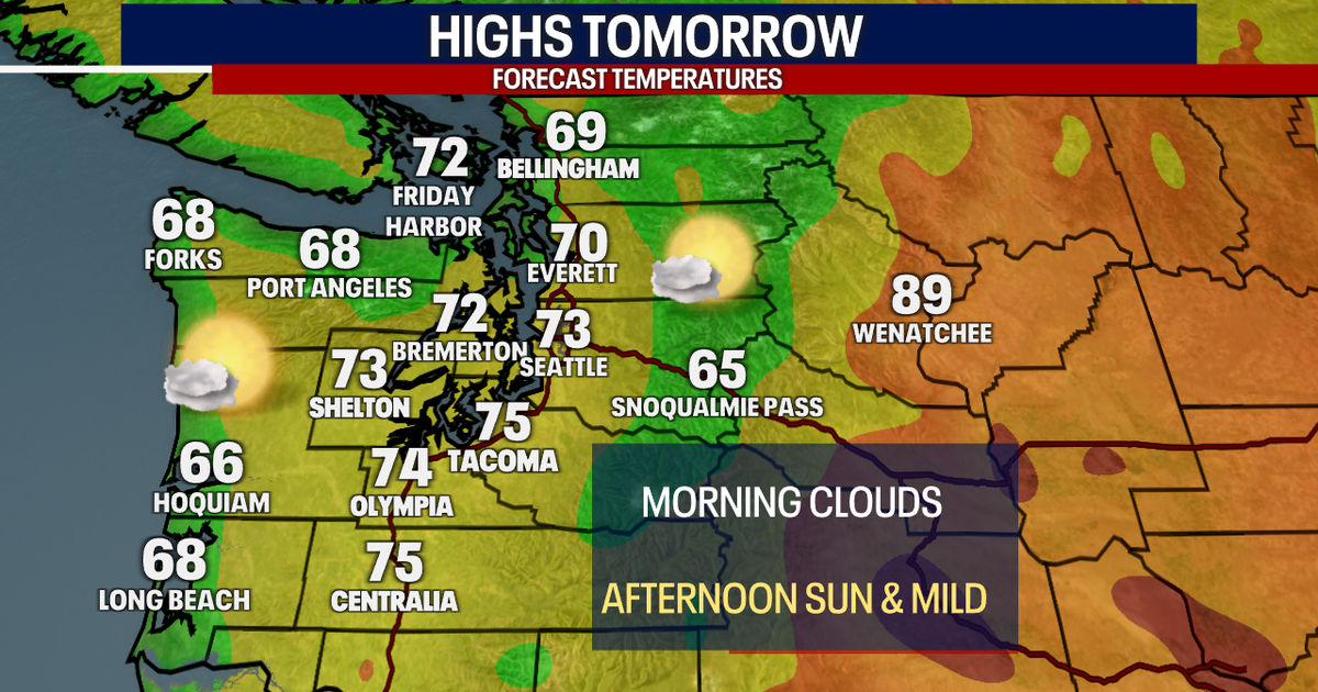 Clouds to sunshine Tuesday, highs in the low to mid 70s | FOX 13 Seattle