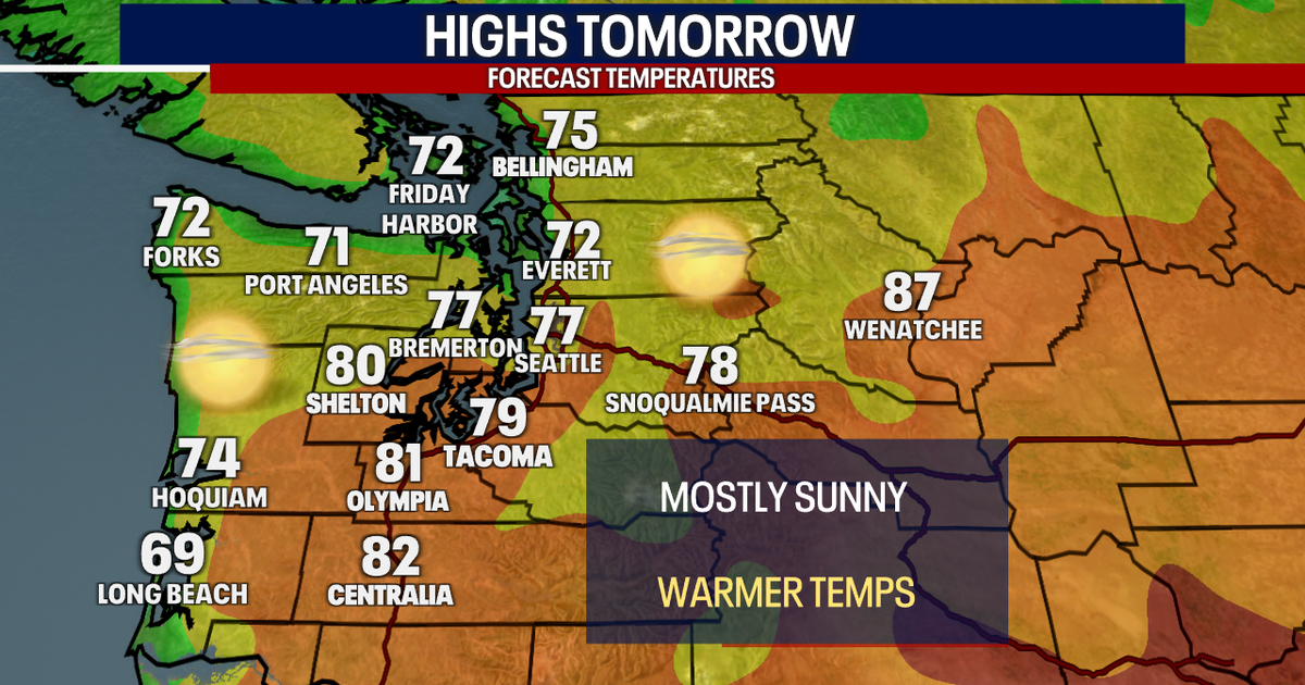 Warmest day of week Tuesday, highs in upper 70s to low 80s | FOX 13 Seattle