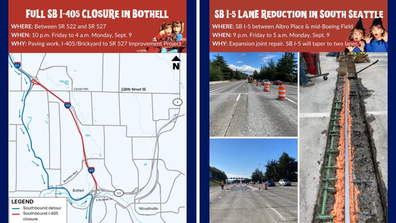 'Double Trouble Weekend': Seattle traffic closures coming to I-405, I-5