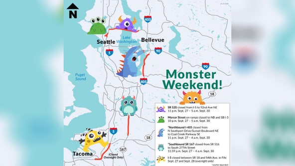 WSDOT warns of 'Monster Weekend' of road closures in the Seattle area