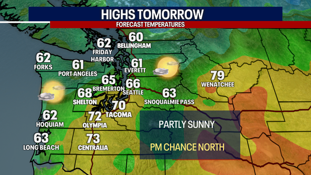 Seattle weather: Afternoon clouds, chance of northern showers Tuesday