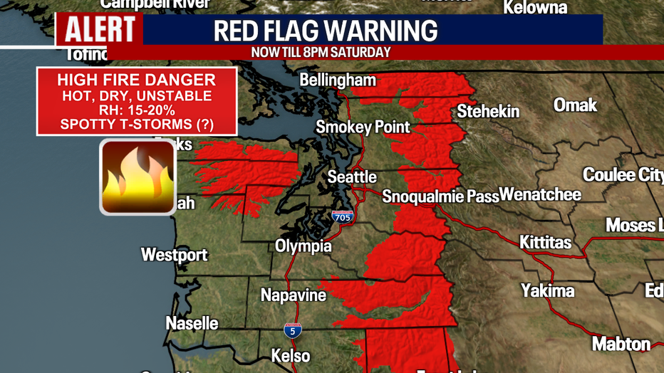 There will be high fire danger east of Seattle Saturday.