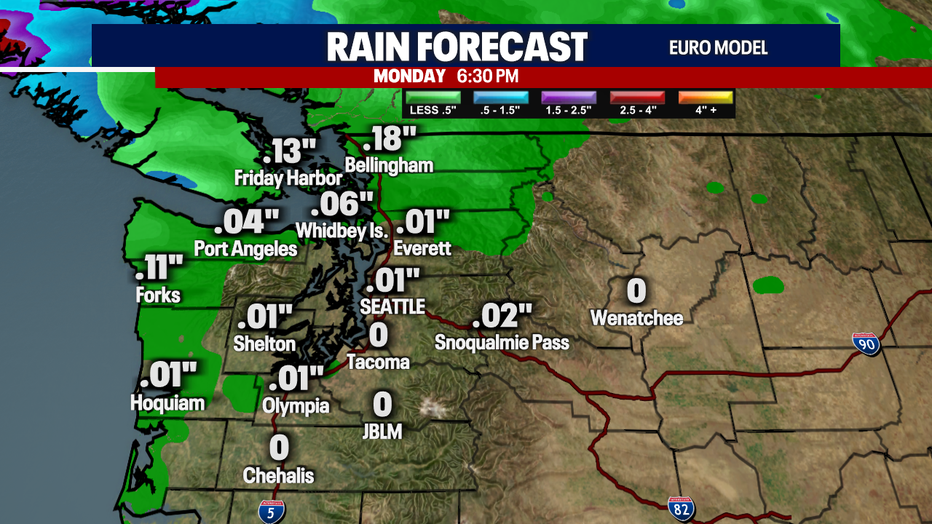 Estimated rainfall totals through Monday morning.