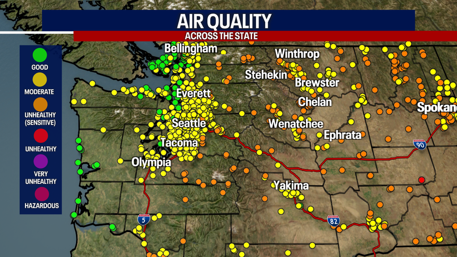 Smoky skies remain over western Washington and will impact air quality again on Sunday.