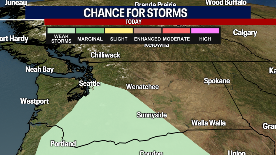 Along with the hot weather, there may be isolated thunderstorms Saturday in Seattle.