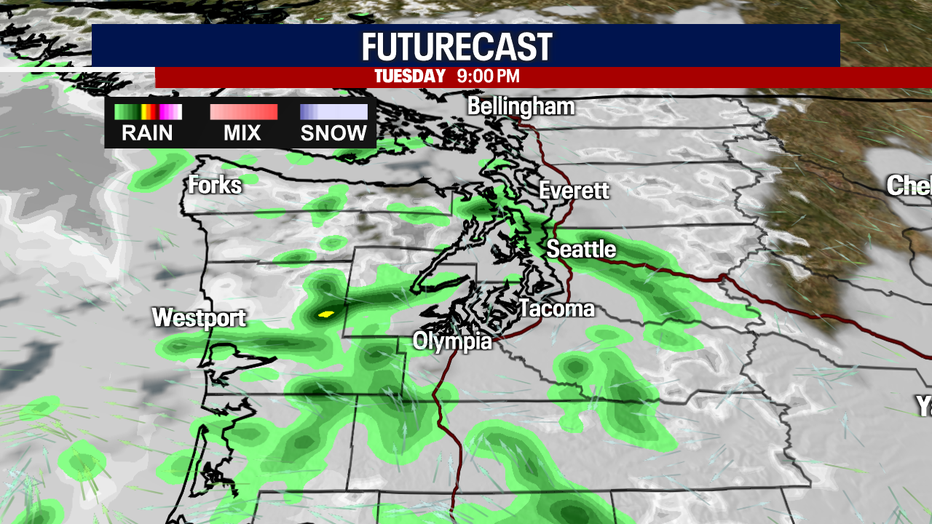 Cloudy and somewhat showery weather is on tap for Seattle late Tuesday.