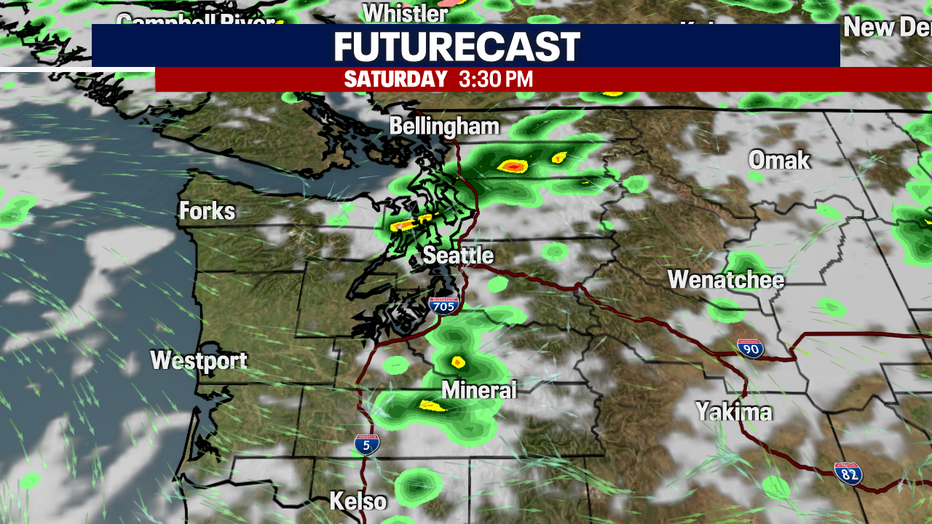 The rain forecast for Saturday afternoon in Western Washington.