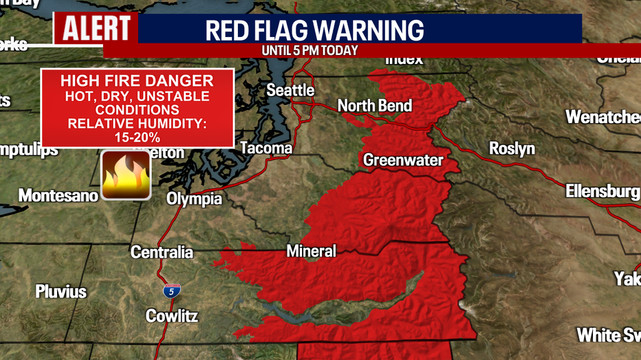 High fire danger and dry weather are in store for the Cascades east of Seattle Sunday.