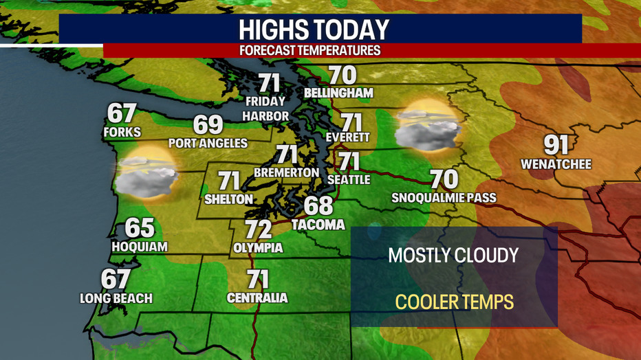 Mild and cloudy weather is in the forecast for Seattle Monday.