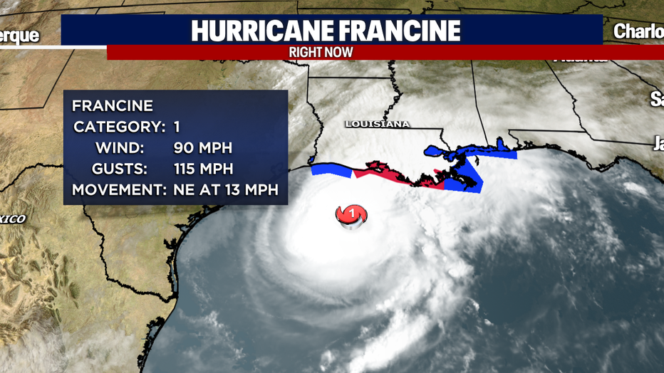 A map showing Hurricane Francine in the Gulf of Mexico.