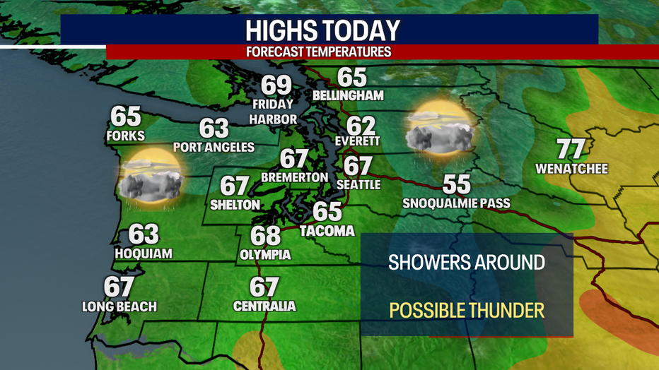 Cloudy and rainy weather is predicted in Seattle Saturday.