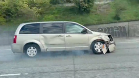 Hit-and-run on I-5 in Seattle caught on camera, suspect flees in smoking van