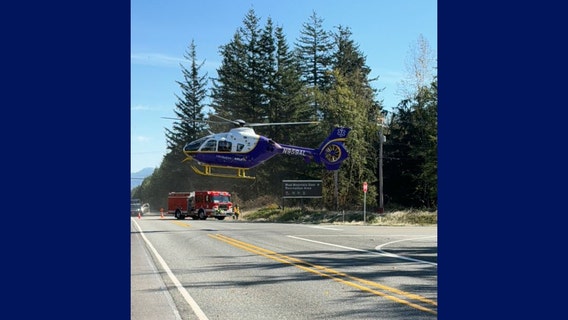 Helicopter transports victims of three-car crash in Enumclaw, WA