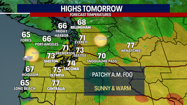 Seattle Weather: Sunny and warm Monday with highs in the 70s