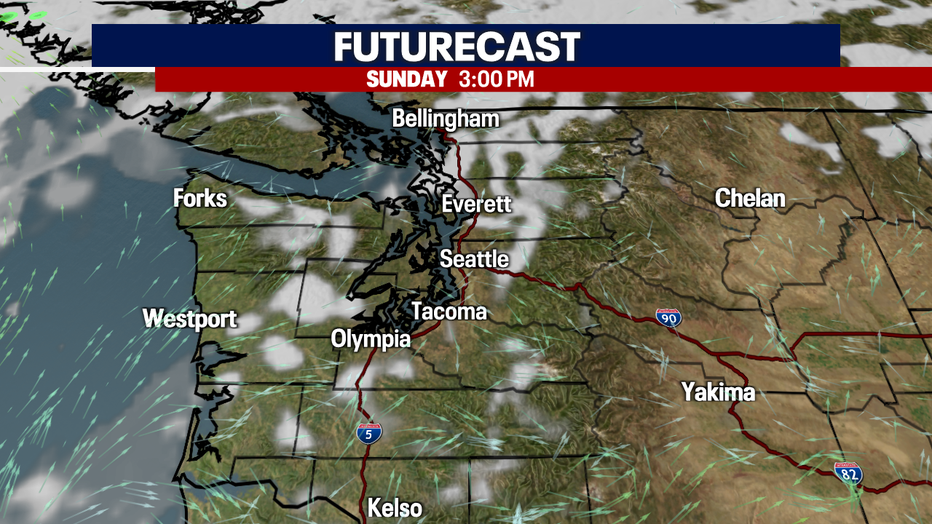 A map showing the clouds clearing over the weekend.