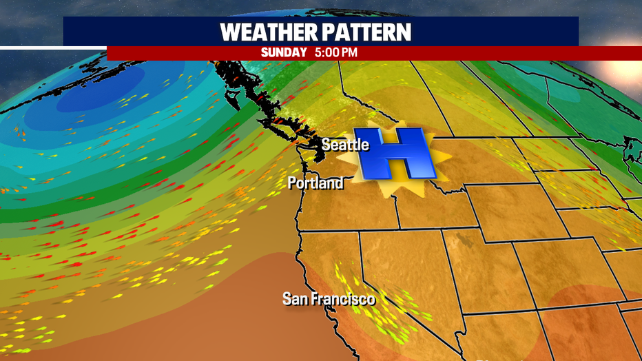 A map showing the upper level weather pattern on the USA West Coast.