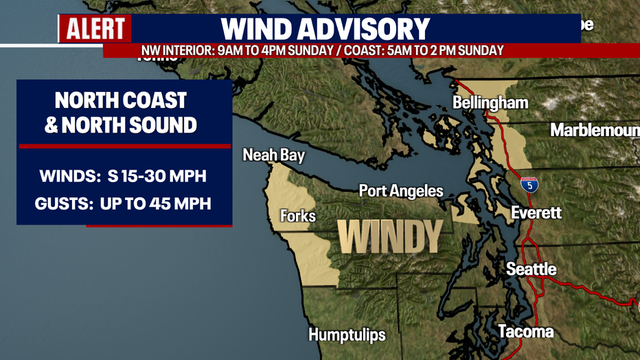 Windy weather is forecast north of Seattle into early Saturday morning.