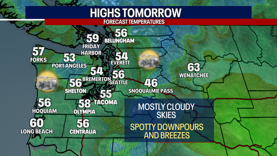 Cooler-than-usual temperatures are predicted on Monday in Seattle.