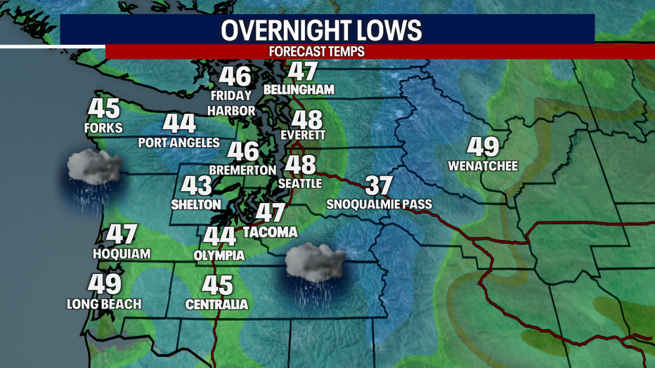 Cool and mostly cloudy weather is on the way for Seattle overnight.