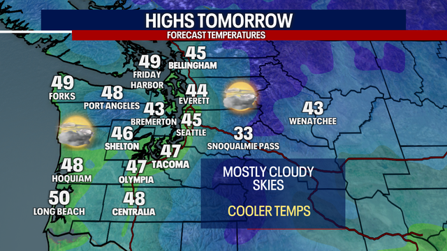 Seattle weather: Mostly cloudy and cool Wednesday, light mountain snow