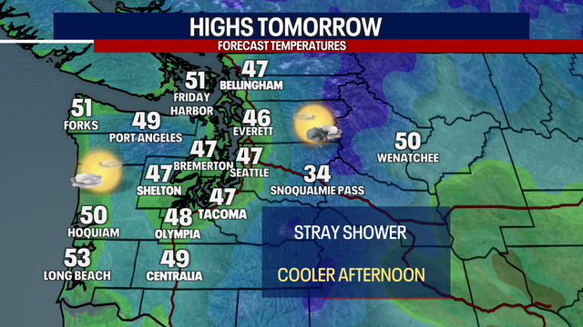 Morning clouds, better afternoon clearing south of Seattle Wednesday