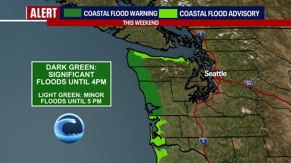 Significant flooding is possible on Sunday afternoon along the Washington coast, west of Seattle.