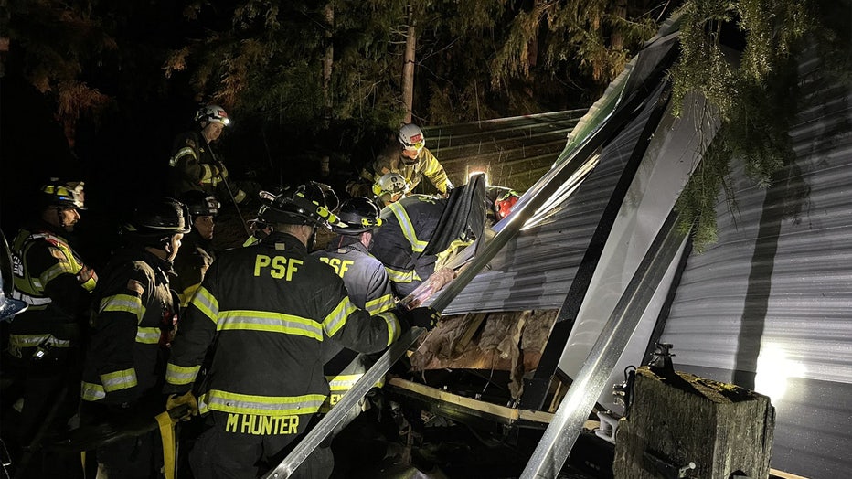 One patient was extricated in a short period of time. It took firefighters an hour to extricate the second patient. One patient was transported to a local hospital by ambulance and the second patient was transported by @KingCoMedicOne to an area hospital. bomb cyclone