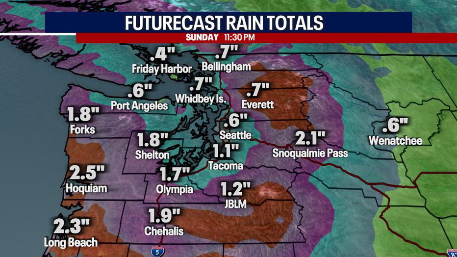 Map showing estimated rainfall this weekend.