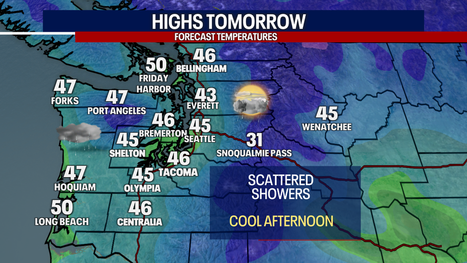 A map showing high temperatures is Western Washington.